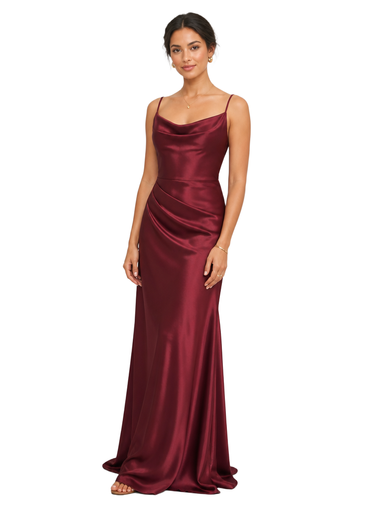 Referência de look da madrinha, vestido longo em vinho marsala